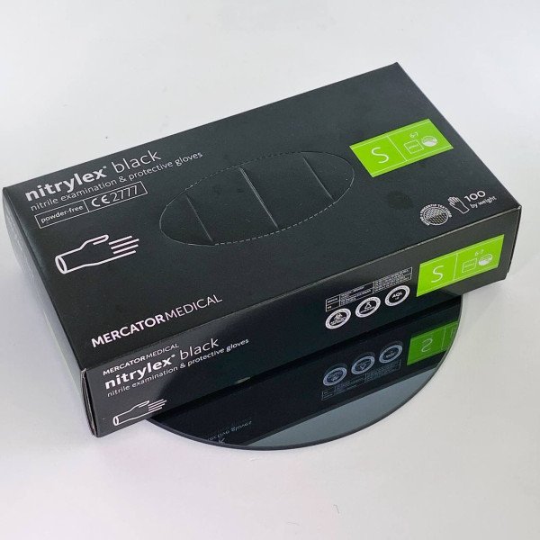 Перчатки нитриловые черные Nitrylex 100 штук в упаковке, размер S