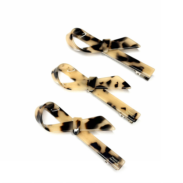 Зажим Бант Великий леопард кремовий Handmade