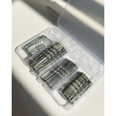 Бокс со шпильками, невидимками и резинками (серебряные)