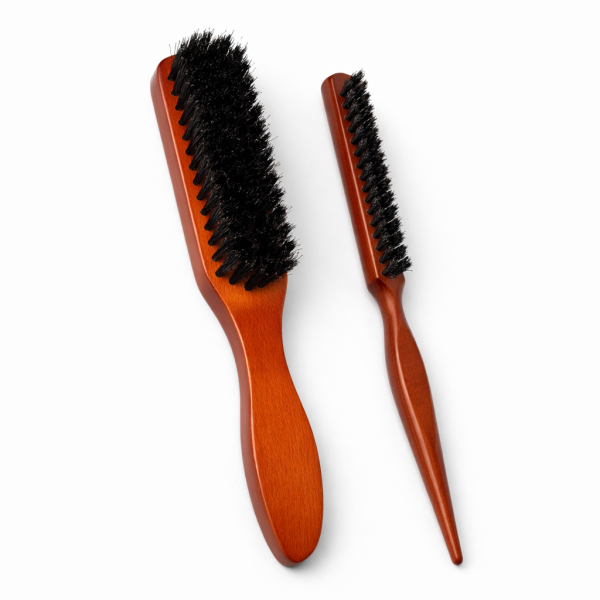 Набор щеток для причесок (натуральная щетина), деревянная ручка, темное дерево.